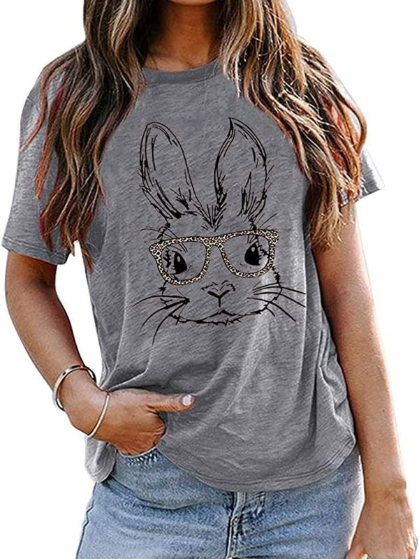 Sarah New Ladies Leopard Bunny Easter Explosion Style Urban Casual Short-Sleeved T-Shirt Top