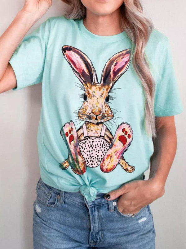 Sarah New Ladies Leopard Bunny Easter Explosion Style Urban Casual Short-Sleeved T-Shirt Top