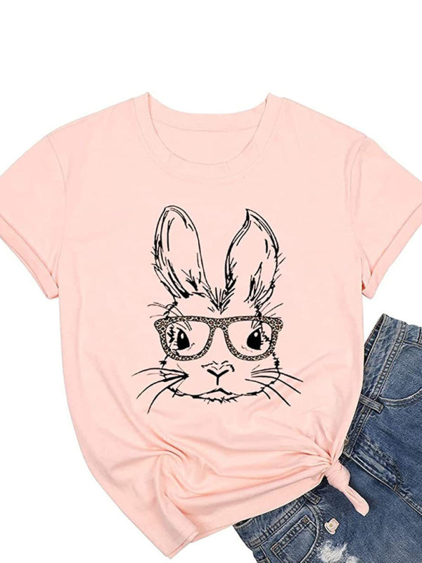 Sarah New Ladies Leopard Bunny Easter Explosion Style Urban Casual Short-Sleeved T-Shirt Top