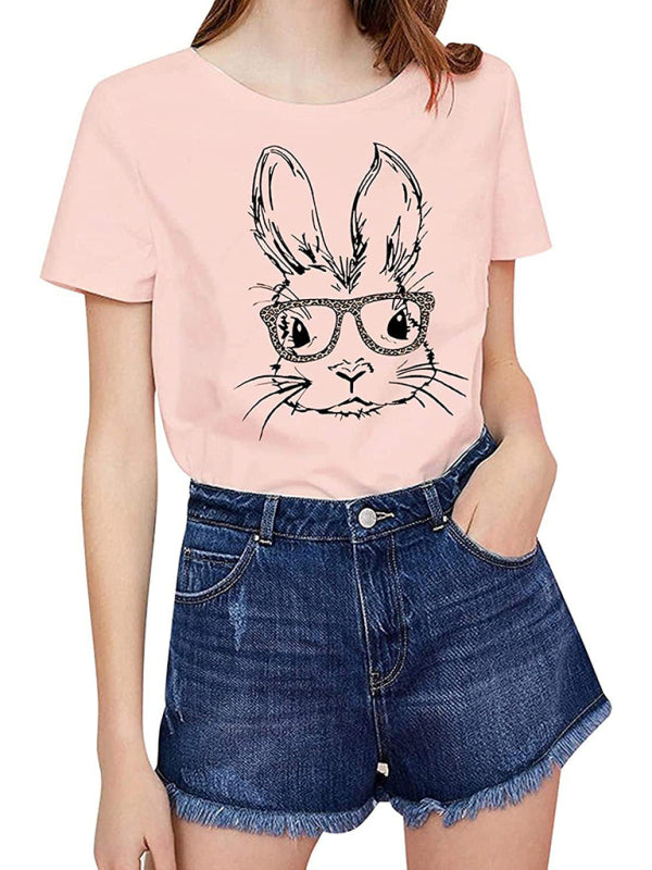 Sarah New Ladies Leopard Bunny Easter Explosion Style Urban Casual Short-Sleeved T-Shirt Top