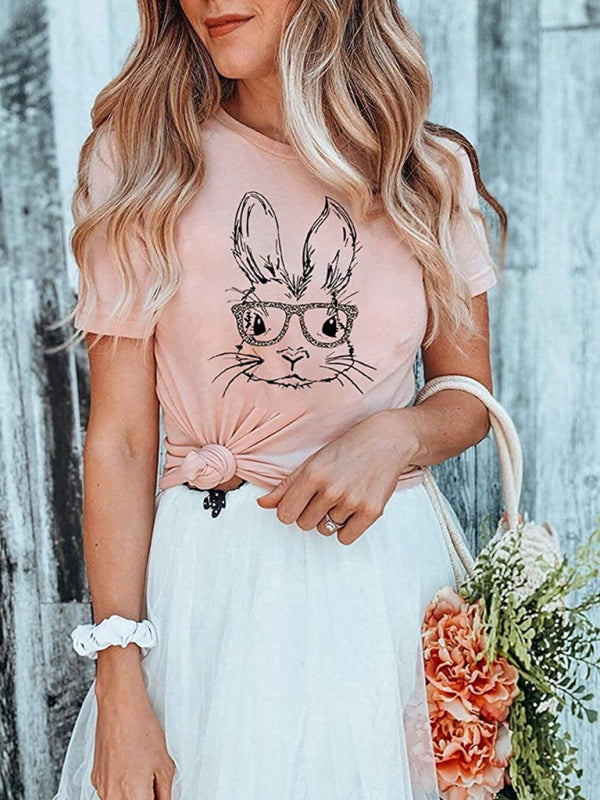 Sarah New Ladies Leopard Bunny Easter Explosion Style Urban Casual Short-Sleeved T-Shirt Top