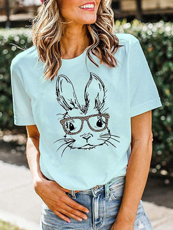 Sarah New Ladies Leopard Bunny Easter Explosion Style Urban Casual Short-Sleeved T-Shirt Top