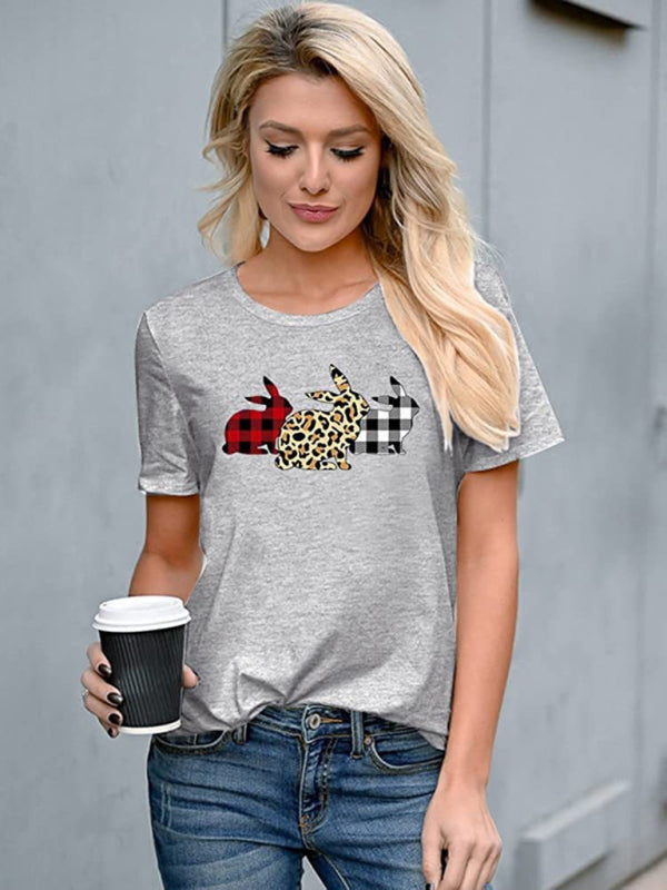 Sarah New Ladies Leopard Bunny Easter Explosion Style Urban Casual Short-Sleeved T-Shirt Top