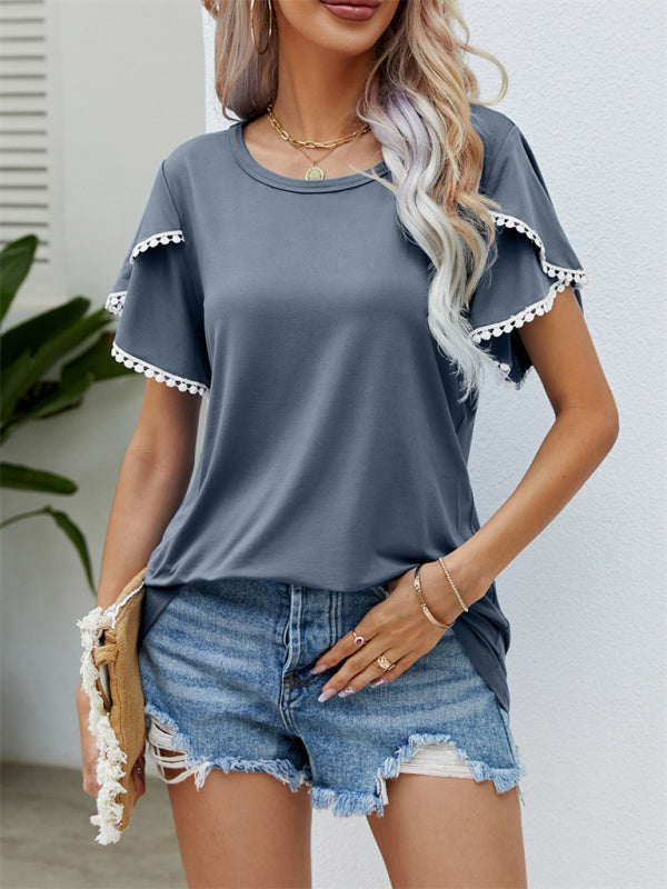 Natalia Round Neck Tassel Tulip Sleeve T-Shirt Casual Top Women