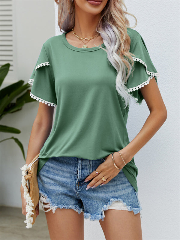 Natalia Round Neck Tassel Tulip Sleeve T-Shirt Casual Top Women