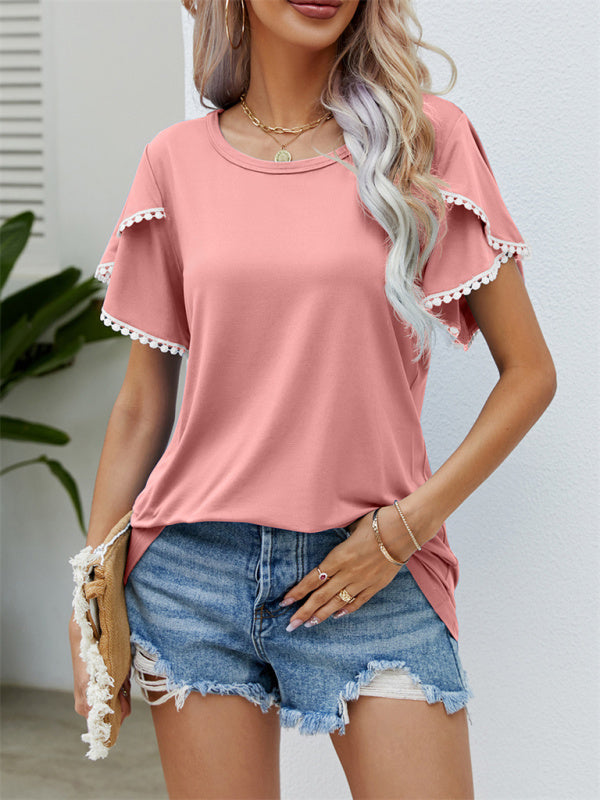 Natalia Round Neck Tassel Tulip Sleeve T-Shirt Casual Top Women