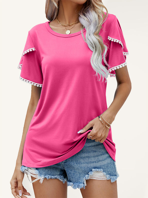 Natalia Round Neck Tassel Tulip Sleeve T-Shirt Casual Top Women