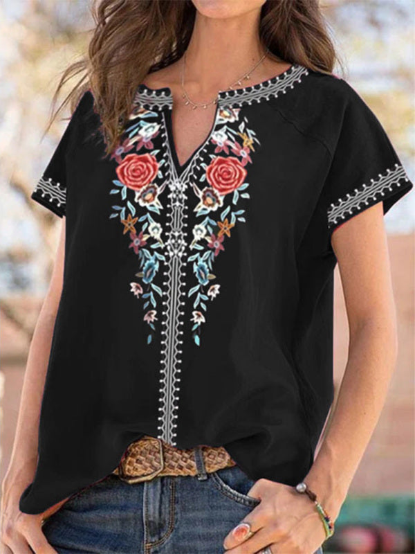 Vanessa Women's Ethnic Print Short Sleeve T-Shirt Top