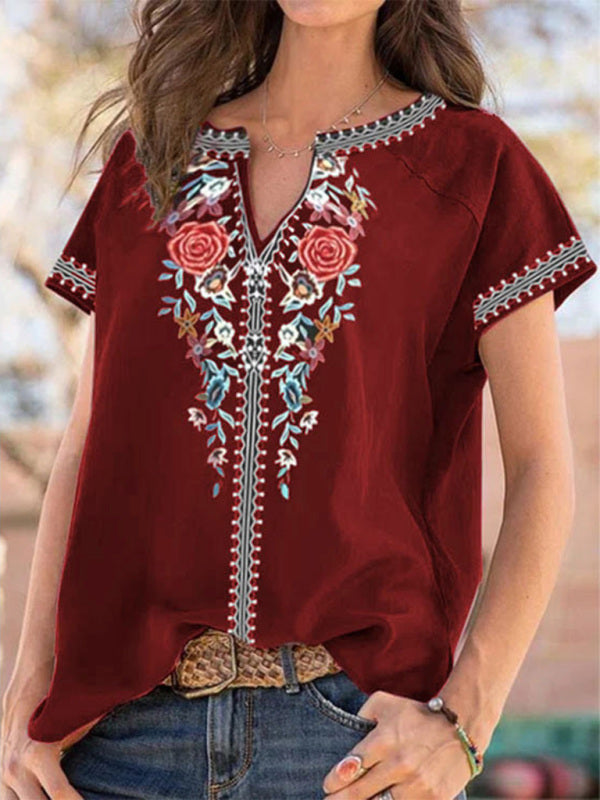 Vanessa Women's Ethnic Print Short Sleeve T-Shirt Top