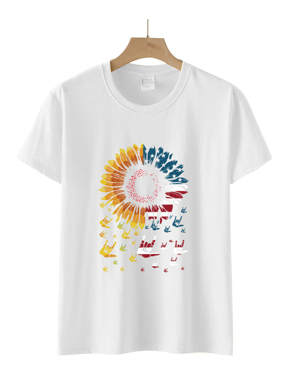 Lucy Women's Sunflower Flag Print Short Sleeve T-Shirt