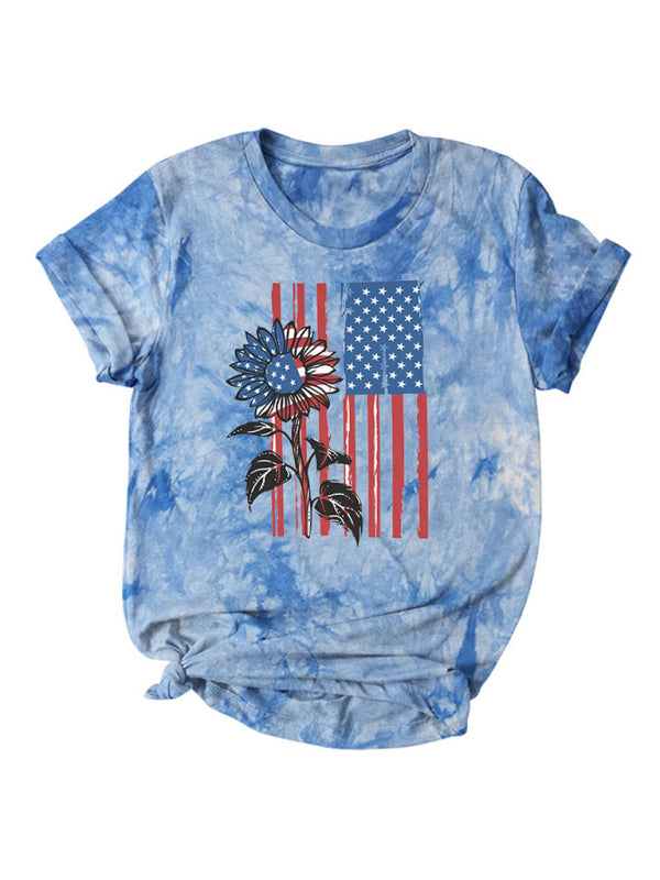 Kristi Women's Flag Tie Dye Print Short Sleeve T-Shirt