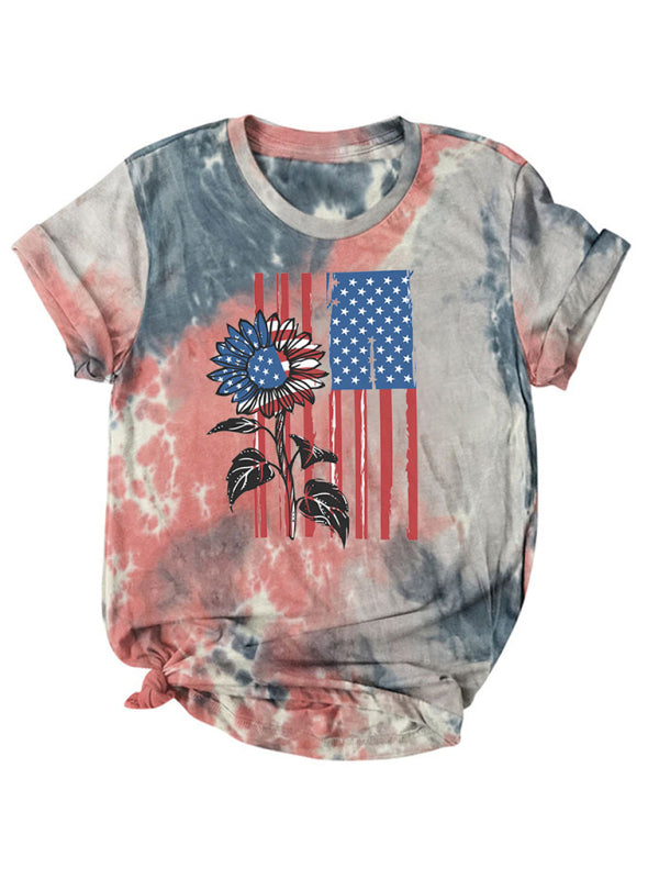 Kristi Women's Flag Tie Dye Print Short Sleeve T-Shirt