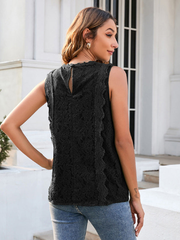 Reverie Lace Vest New Solid Color Hollow Lace Sexy Knitted Lace Top