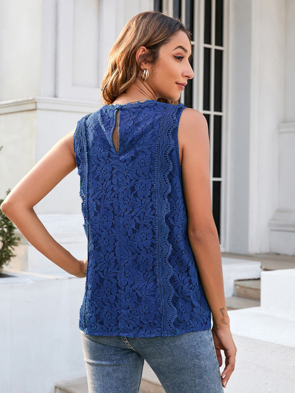 Reverie Lace Vest New Solid Color Hollow Lace Sexy Knitted Lace Top