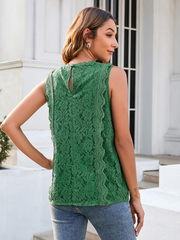 Reverie Lace Vest New Solid Color Hollow Lace Sexy Knitted Lace Top