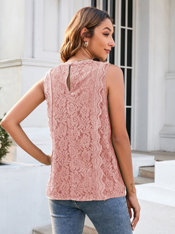 Reverie Lace Vest New Solid Color Hollow Lace Sexy Knitted Lace Top