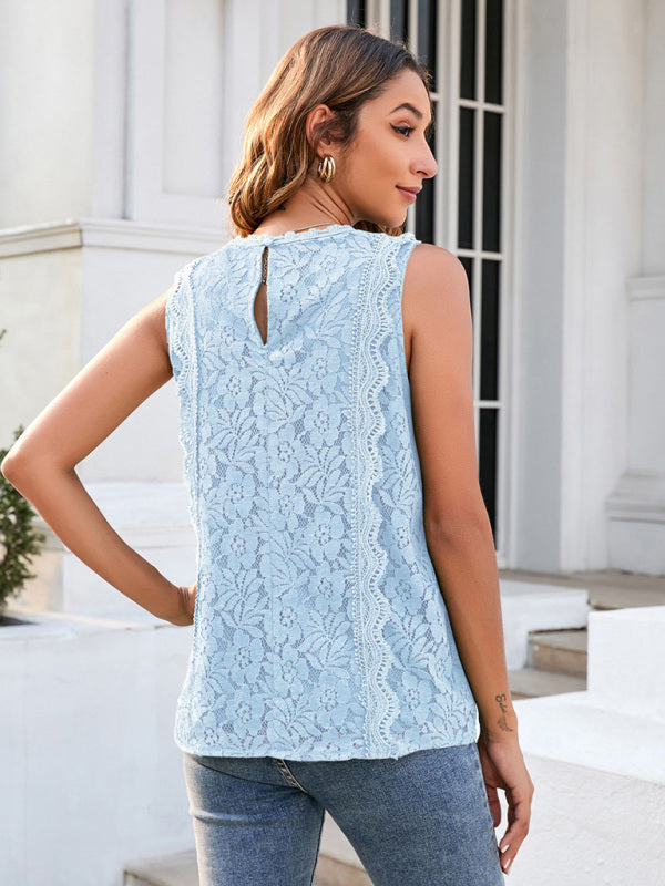 Reverie Lace Vest New Solid Color Hollow Lace Sexy Knitted Lace Top