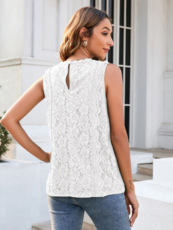 Reverie Lace Vest New Solid Color Hollow Lace Sexy Knitted Lace Top