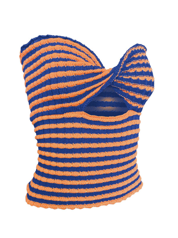 Kazia Women's Vacation Sexy Striped Sweater Knit Bandeau Tank Top