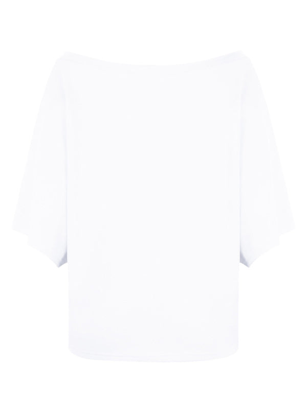 Jenna Casual Loose One-Shoulder Bat Shirt Print T-Shirt