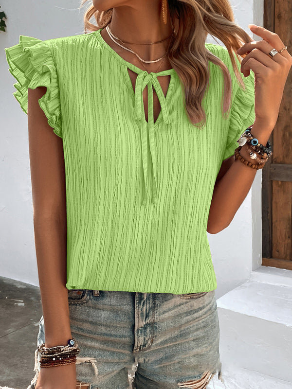 Odessa Ruffled V-Neck Knit Top For Women