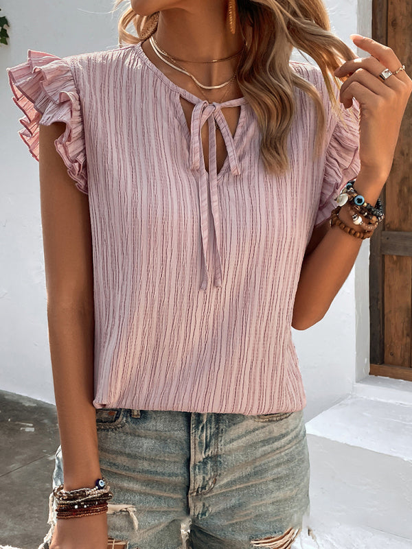 Odessa Ruffled V-Neck Knit Top For Women