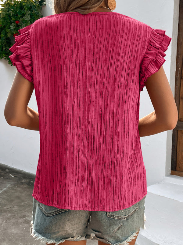 Odessa Ruffled V-Neck Knit Top For Women