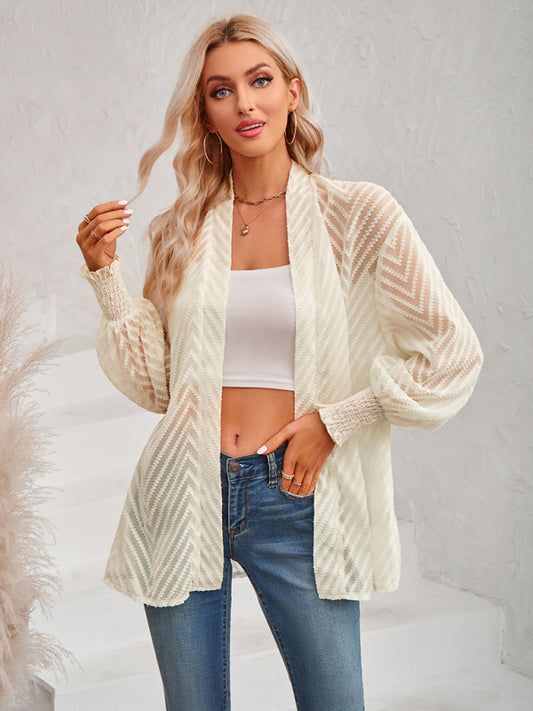 Tania Women's Casual Solid Color Loose Jacquard Cardigan Top