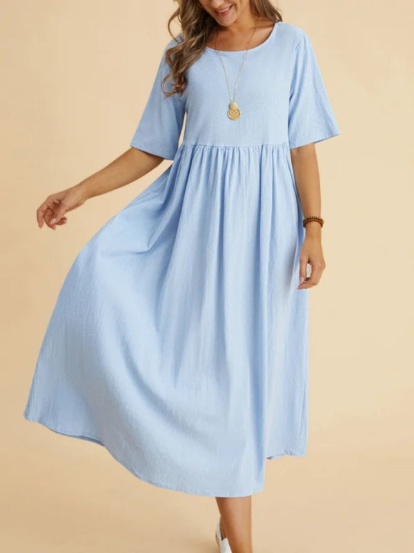 Jane Loose Round Neck Half Sleeve Casual Midi Dress