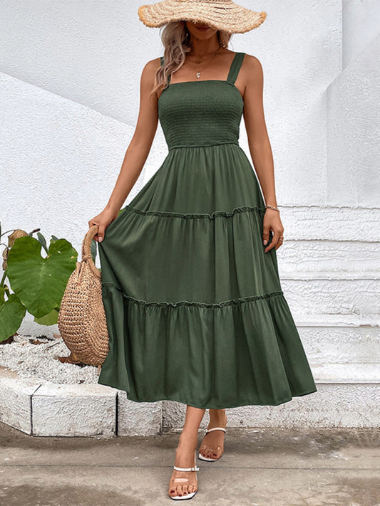 Emily New Fashion Solid Color Strapless Sleeveless Casual Dress