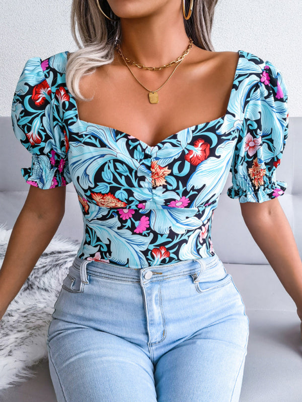 Sigrid New Women's Sexy Square Neck Floral Chiffon Shirt Top