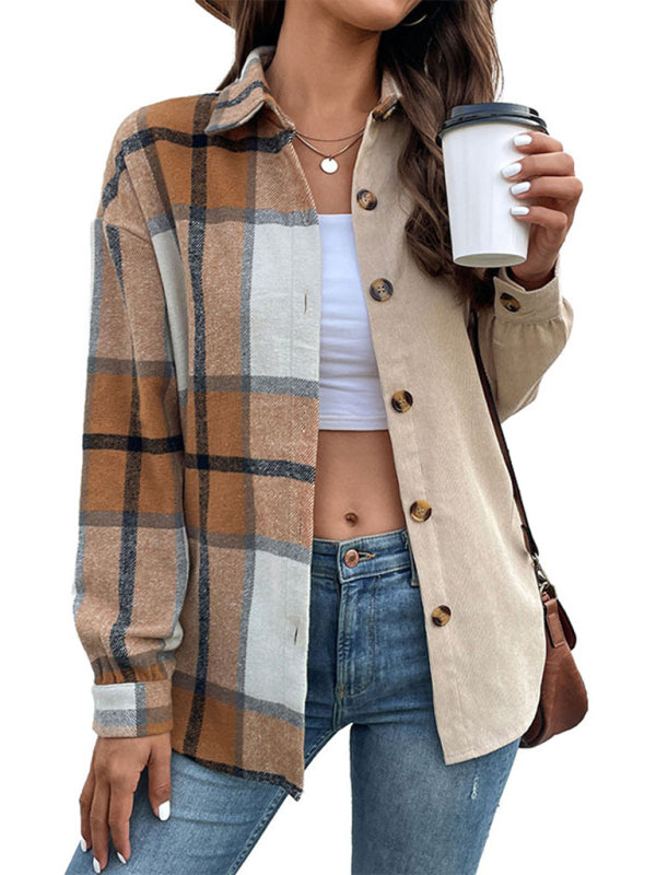 Odette Women's Autumn New Long-Sleeved Plaid Color Block Jacket