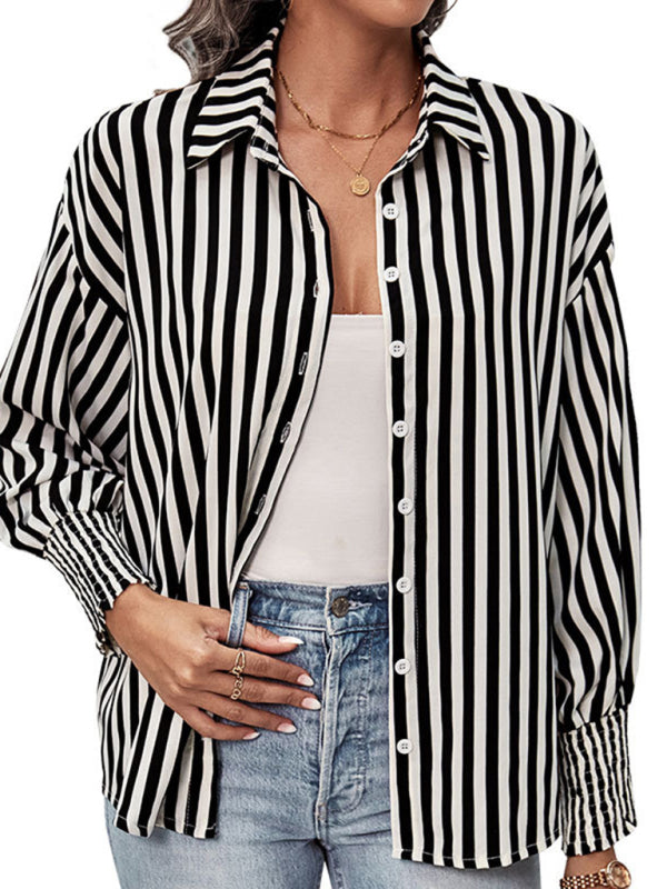 Octavia New Long Sleeve Black And White Striped Shirt Top