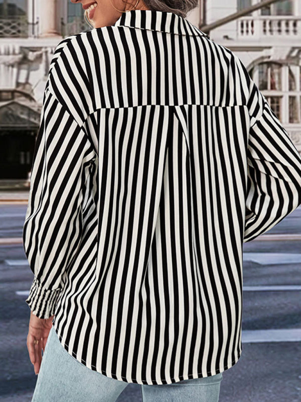 Octavia New Long Sleeve Black And White Striped Shirt Top