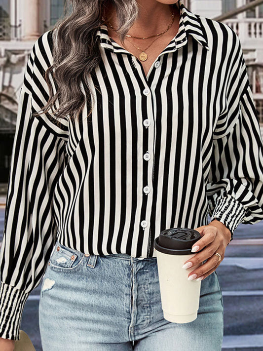 Octavia New Long Sleeve Black And White Striped Shirt Top