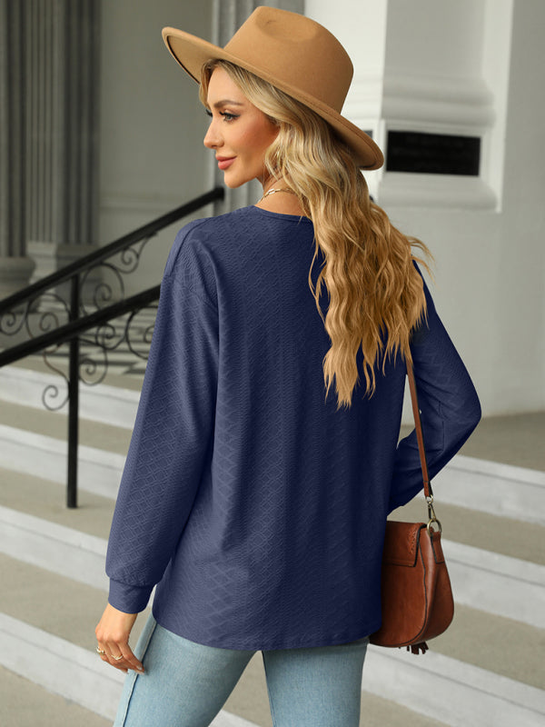 Parker V Neck Button Loose Long Sleeve T-Shirt Top Women's Clothes