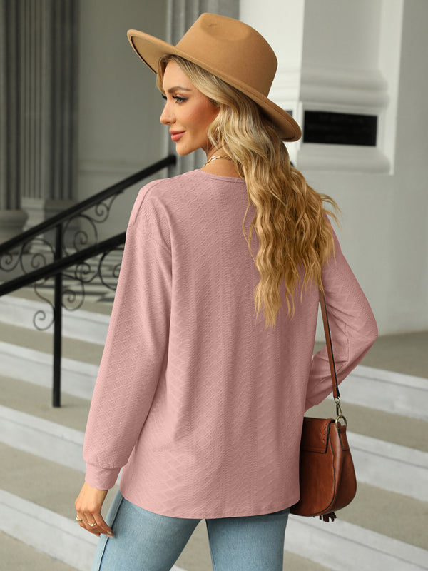 Parker V Neck Button Loose Long Sleeve T-Shirt Top Women's Clothes