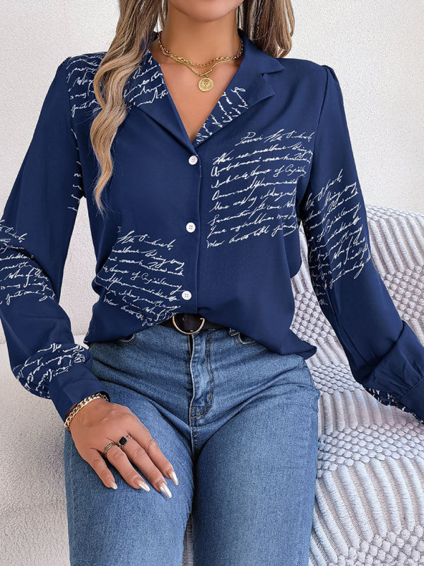 Seraphina New Women's Casual All-Match Letter Suit Collar Long-Sleeved Shirt