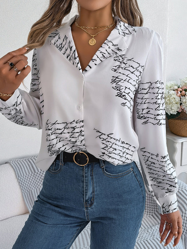 Seraphina New Women's Casual All-Match Letter Suit Collar Long-Sleeved Shirt