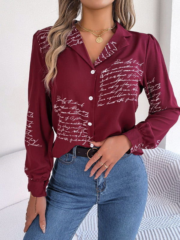 Seraphina New Women's Casual All-Match Letter Suit Collar Long-Sleeved Shirt