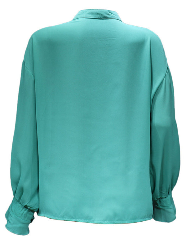 Sylvana New Solid Color Fashion All-Match Loose Long-Sleeved Chiffon Blouse