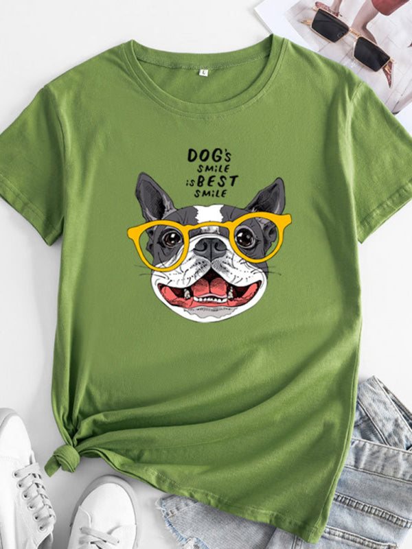 Arianna New Puppy Print Round Neck Short Sleeve T-Shirt