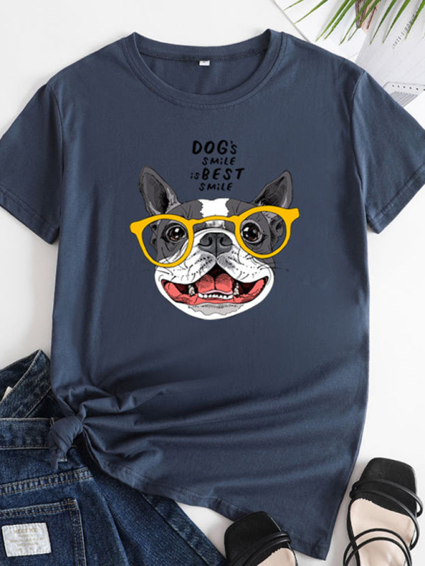 Arianna New Puppy Print Round Neck Short Sleeve T-Shirt