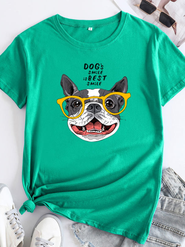 Arianna New Puppy Print Round Neck Short Sleeve T-Shirt