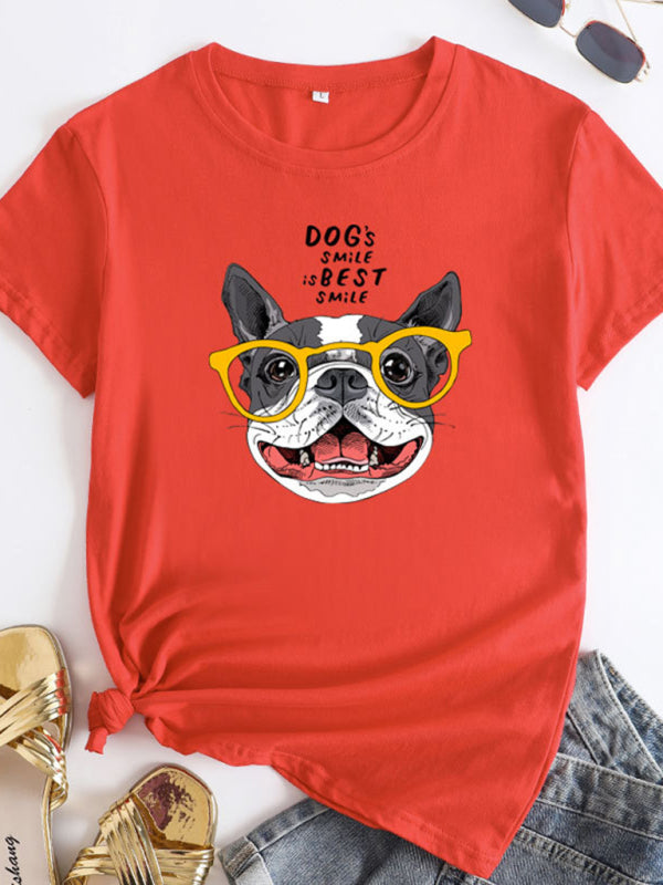 Arianna New Puppy Print Round Neck Short Sleeve T-Shirt