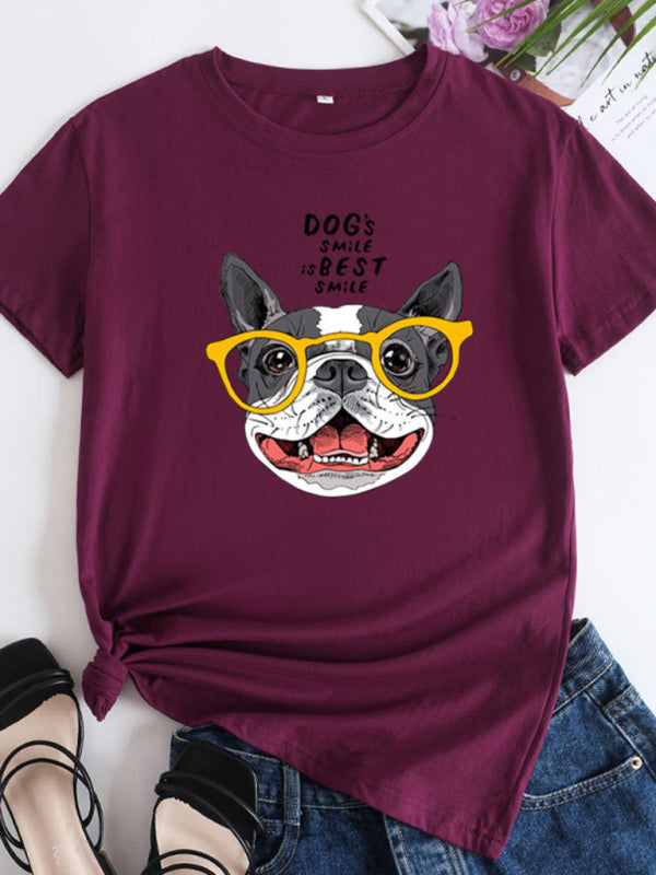 Arianna New Puppy Print Round Neck Short Sleeve T-Shirt