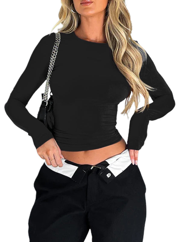 Alexandra Solid Color Slim Fit Pullover T-shirt Women's Streetwear Bottoming Shirt Top