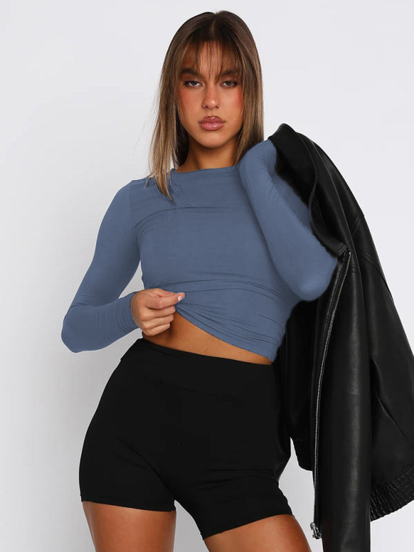 Alexandra Solid Color Slim Fit Pullover T-shirt Women's Streetwear Bottoming Shirt Top