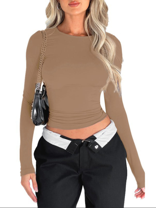 Alexandra Solid Color Slim Fit Pullover T-shirt Women's Streetwear Bottoming Shirt Top