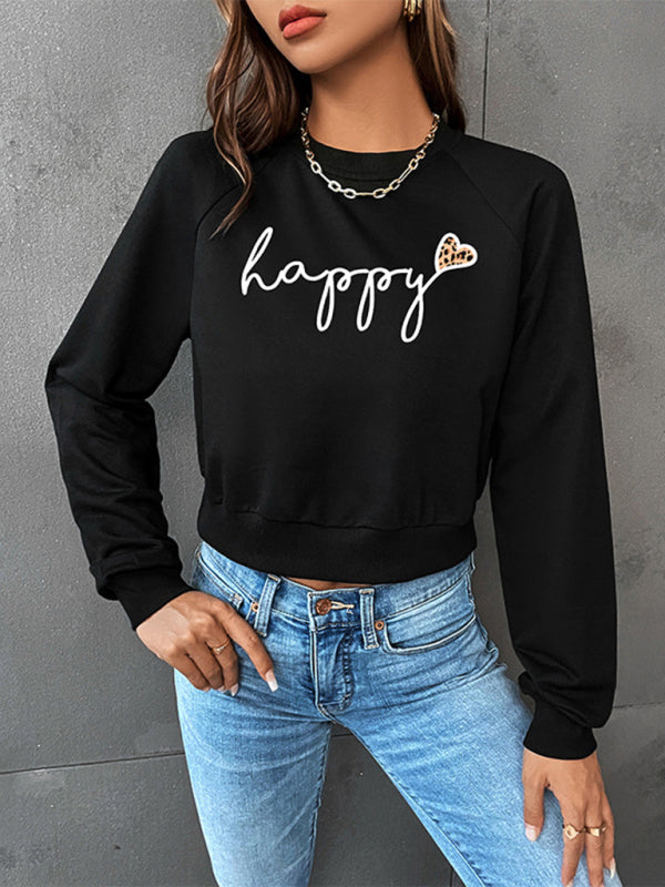 Perla New Women's Valentine's Day Leopard Letters Love Print Short Long Sleeve Sweatshirt